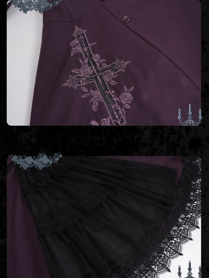 Purple Gothic JSK with Back Slit Skirt - iris de nuit