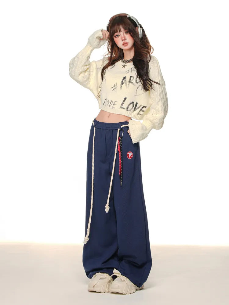 Schnitt Blau/Grau/Rot Weite Beinhose Dunkel