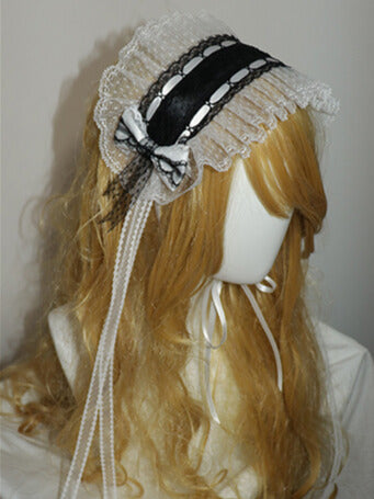 レース、ドット柄、蝶結びトリム、ハイバンド柄、ブラック/ブラックホワイトの詳細