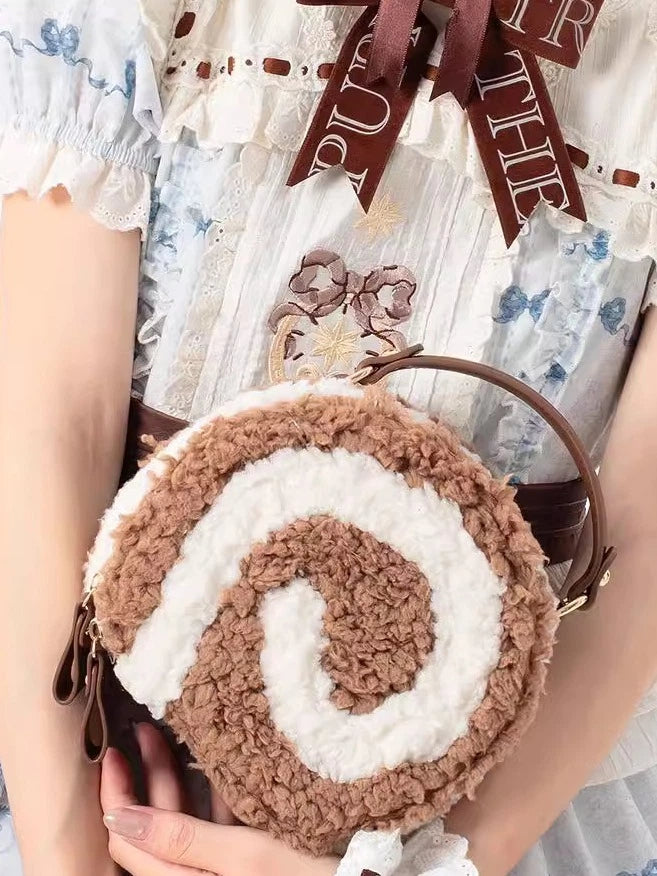 Dessert - Style Shoulder Sweet Plush Round Bag Dark Brown Lolita Kawaii