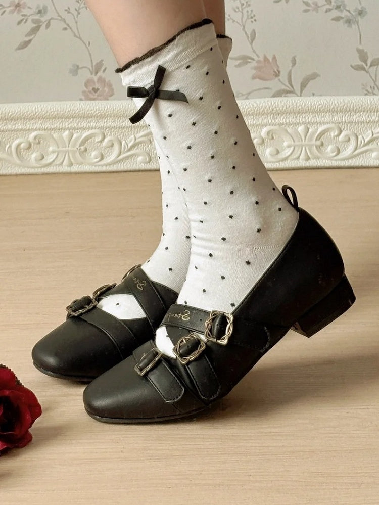 Toe Low Brown with Design Heels Lolita Crisscross Classic Shoes Square