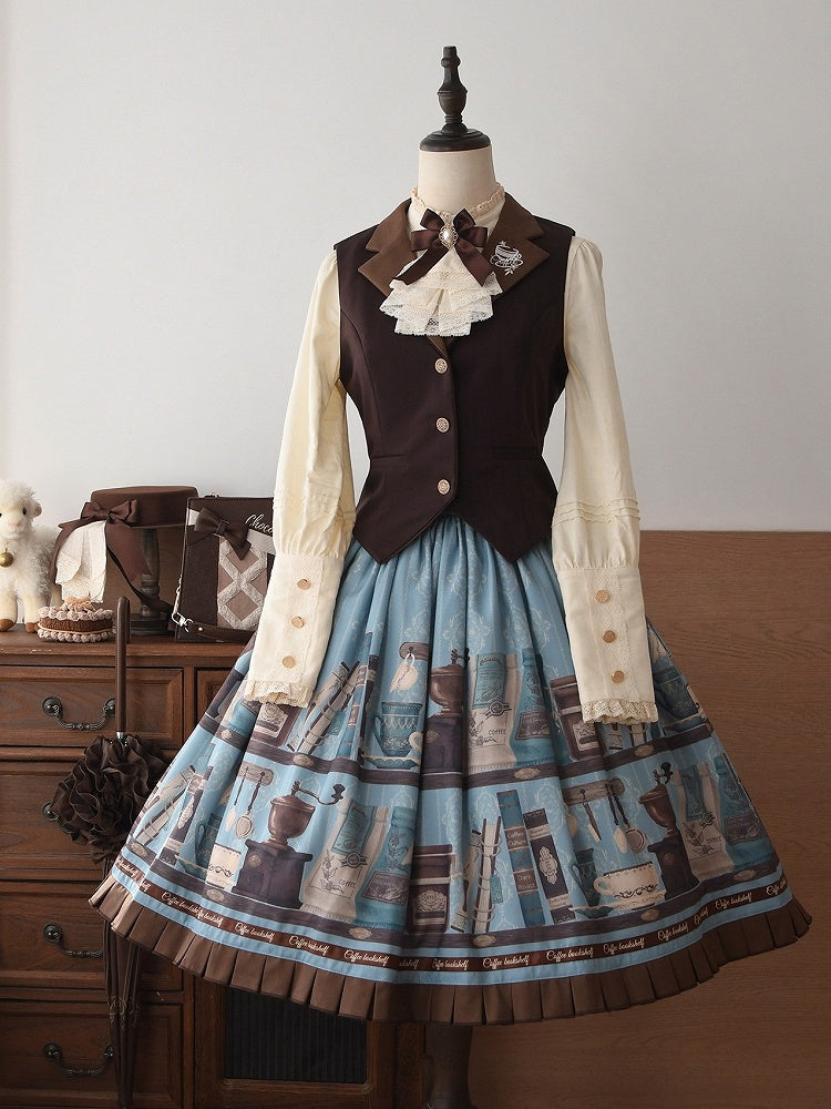Brown Lapel Collar Coffee Cup Embroidery Striped Elegant Waistcoat - Dream Whale