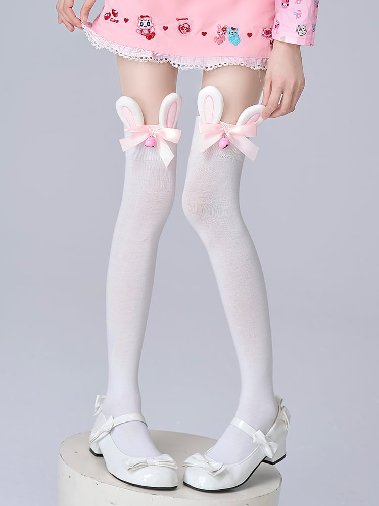 Bell White Ears Decoration Bunny Stockings Cotton Cute with