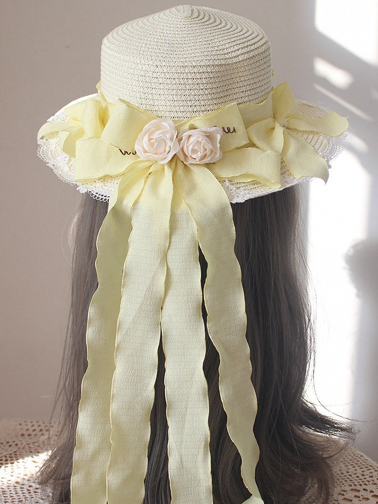 Lace Trim Floral Straw Hat