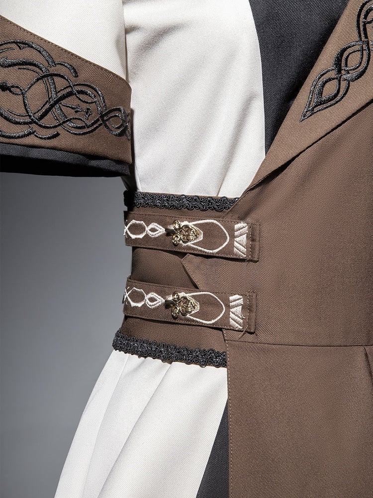 Straight-leg Short Pieces Steampunk Three - Sleeves + Pants Waistcoat Ouji Long Set One-shoulder Shirt Lolita