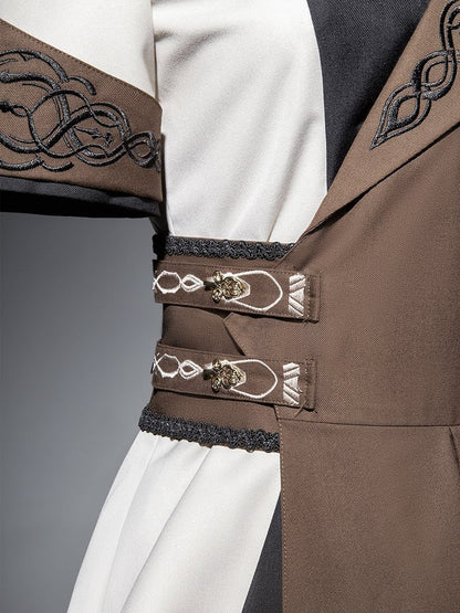 Straight-leg Short Pieces Steampunk Three - Sleeves + Pants Waistcoat Ouji Long Set One-shoulder Shirt Lolita