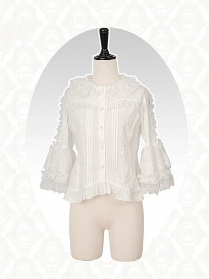ブラウス ホワイトネックライン 3/4フリルロリータスリーブ