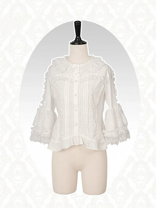 ブラウス ホワイトネックライン 3/4フリルロリータスリーブ