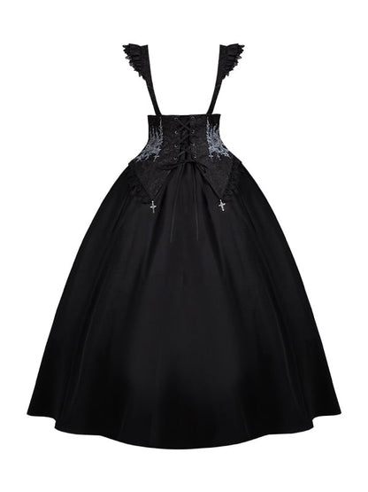 Black Bust Version Wast Lolita Boned Straps Detachable Skirt with Under Gothic Long High