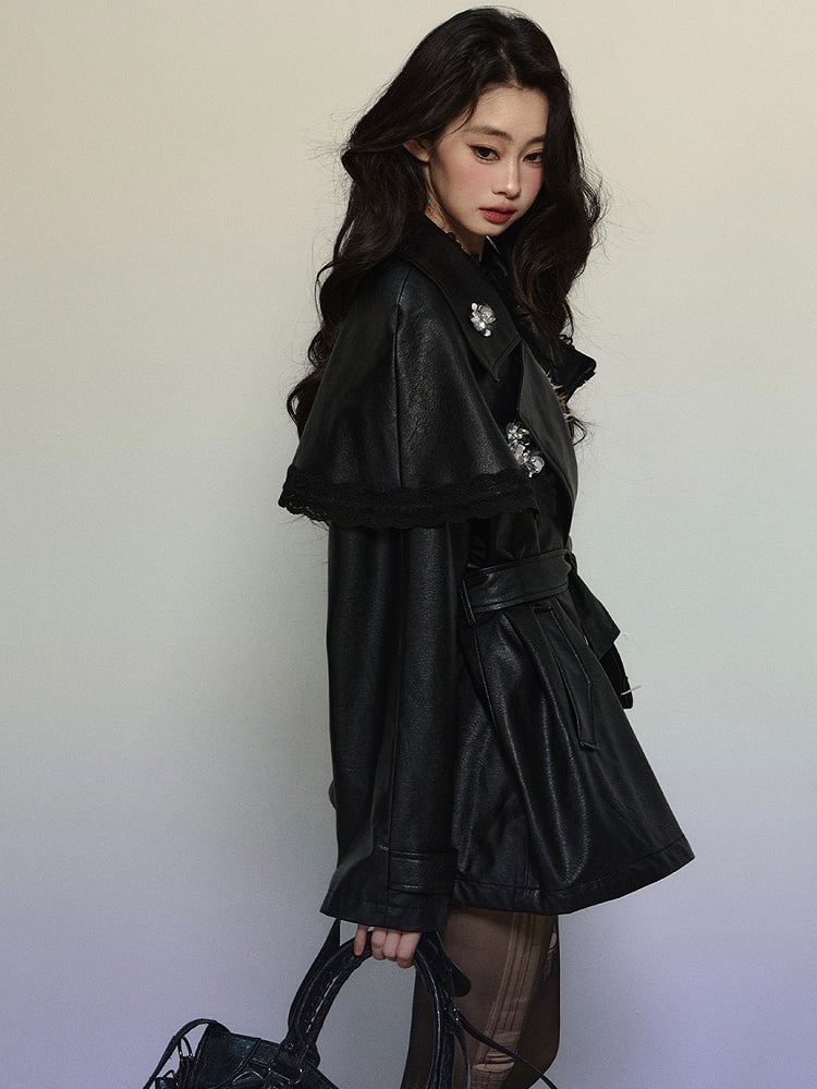 ブラックフローラルノッチカラーPUブレザー