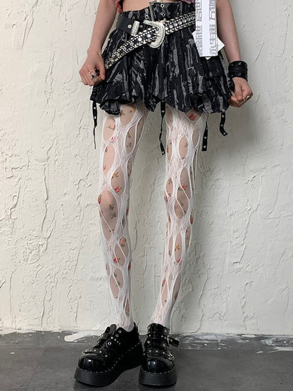 Floral White Y2K Pattern Tights