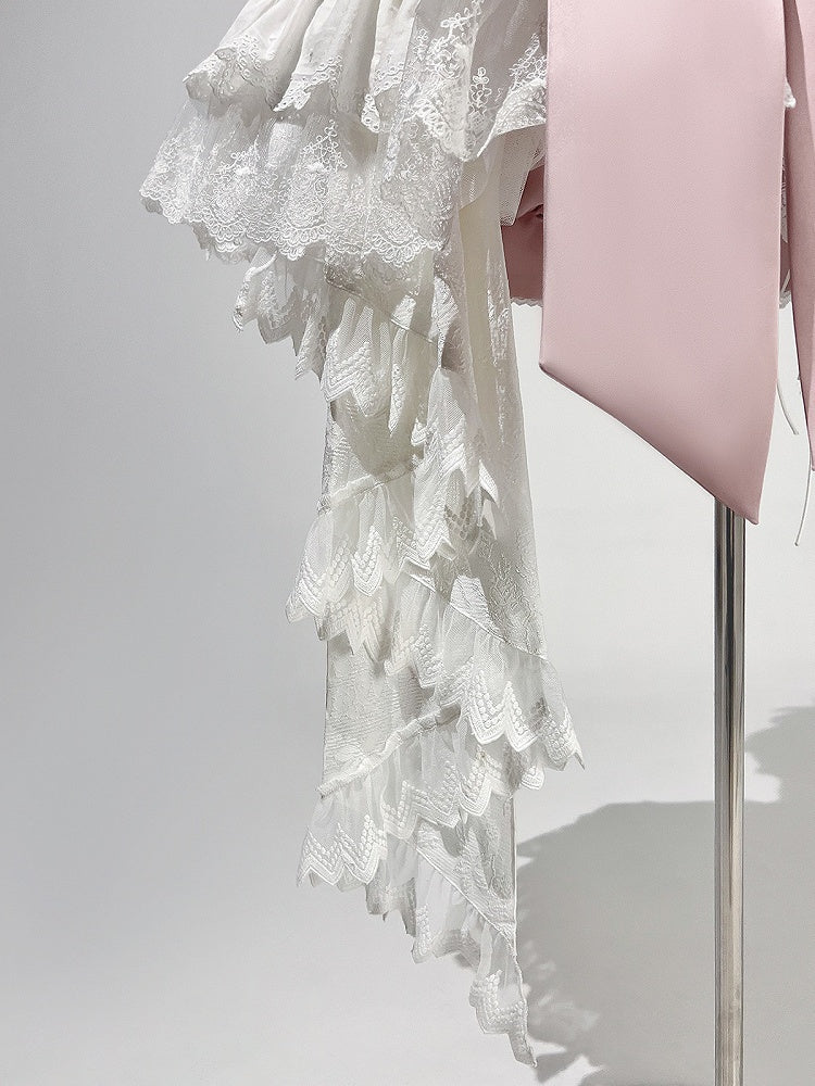 Träger Spaghetti JSK Lolita Rosa Balletcore Weißes Korsett + Kleid