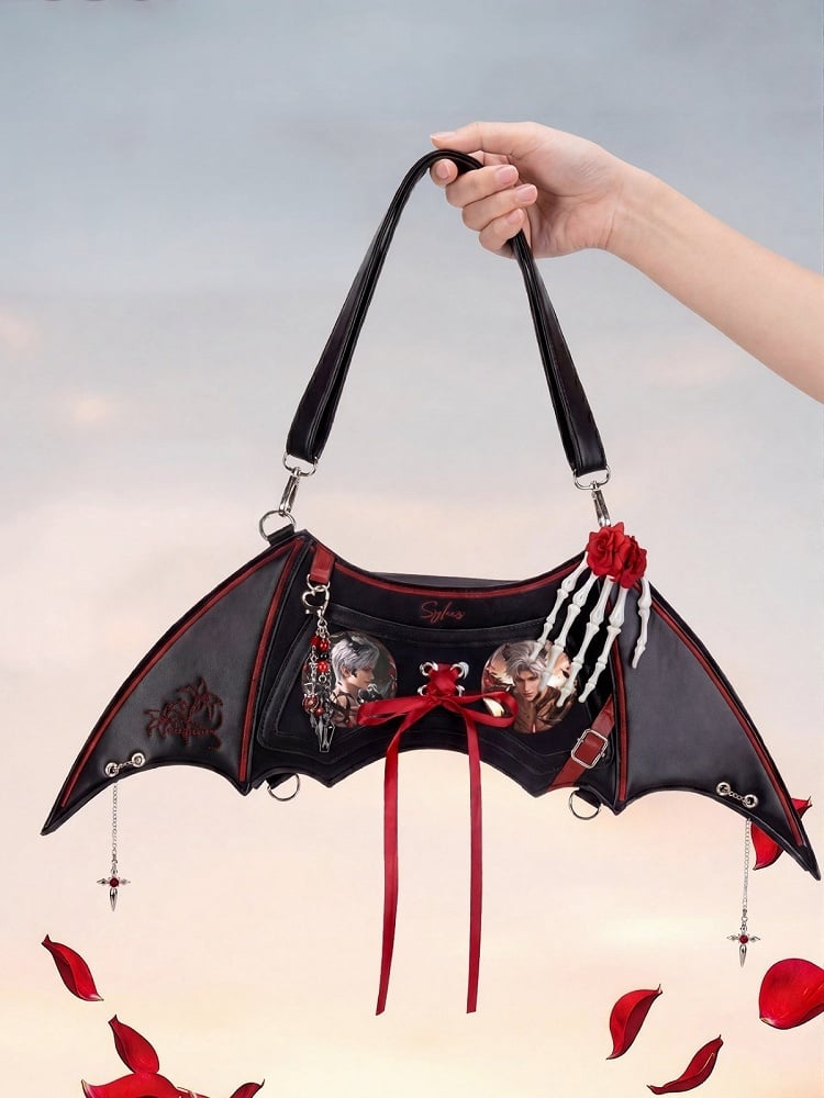 Gothic Style Batwing Shoulder Bag with Skull Bone Decor - thejunco