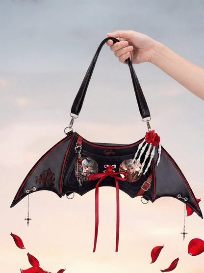 Gothic Style Batwing Shoulder Bag with Skull Bone Decor - thejunco
