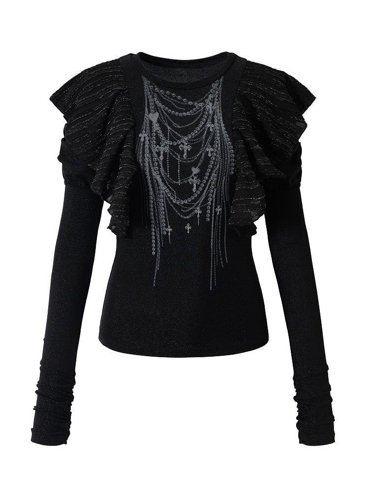 Kettendruck Juliette Flutter mit schwarzen Gothic-Overlays Top Punk-Ärmel