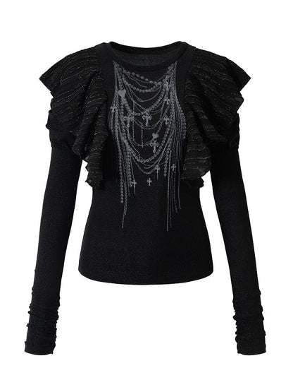Kettendruck Juliette Flutter mit schwarzen Gothic-Overlays Top Punk-Ärmel