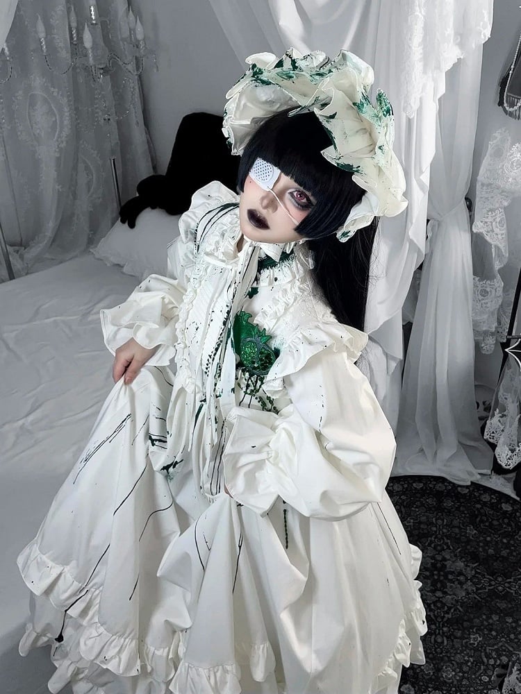 Guro Lolita Dress with Green Blood Splatter - Blossom Herald