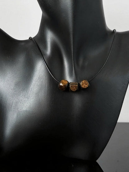 Black Beaded Wooden Charm Pendant Necklace - YSHXS