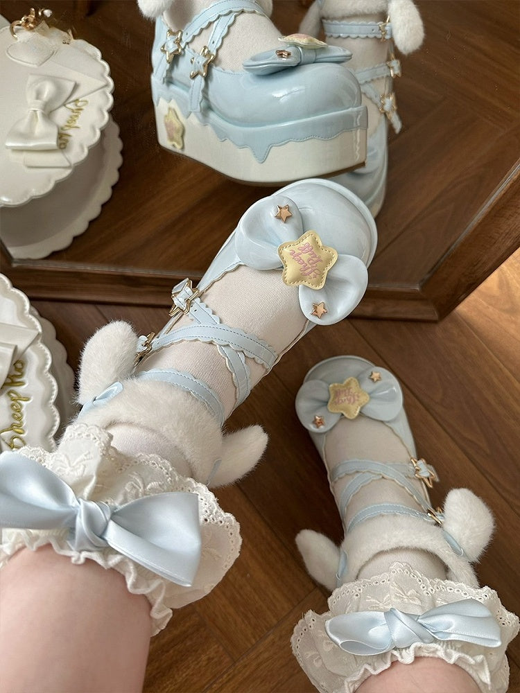 Mary Blue Lolita Janes Sweet Elements Design Starry Crisscross Night with Platform
