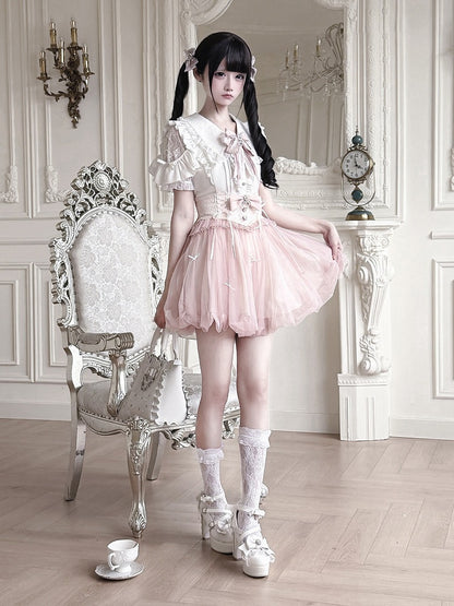 Pink Bubble Skirt with Detachable Rhinestone Bow - Ekomi