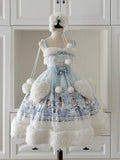Sweet Winter High Waist Lolita JSK with Blue Penguin Print - Lineall Cat