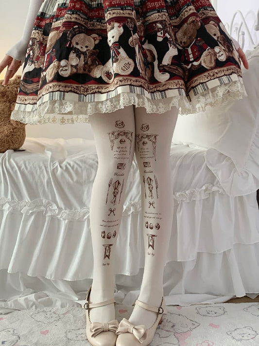 Süße Lolita-Strumpfhose mit Schokoladen-Print in Beige