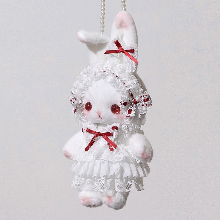 Convertible Standing-eared Bag Bunny with White Details Bowknot Red Cute Strap