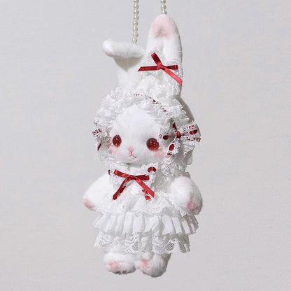 Convertible Standing-eared Bag Bunny with White Details Bowknot Red Cute Strap