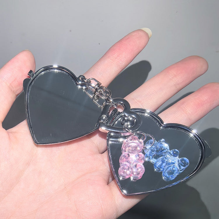 Silver Gummy Bear/Butterfly/Bow Heart-shaped Mirror Keychain