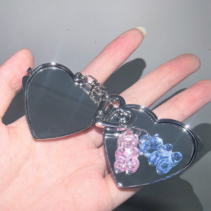 Silver Gummy Bear/Butterfly/Bow Heart-shaped Mirror Keychain