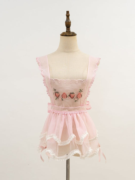 Rosa Erdbeer-Organza-Schürze