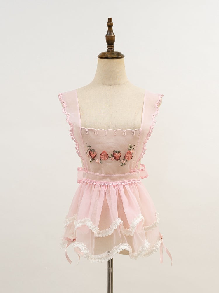 Strawberry Print Pink Sweet Peter Pan Collar Lolita One Piece Full Set