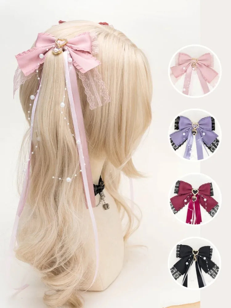 Strassdetails Ausverkauf - Perlenherz Haarspange Rosa Schleife