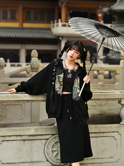 アプリコット/ブラックAラインスカート ショート/ロングバージョン