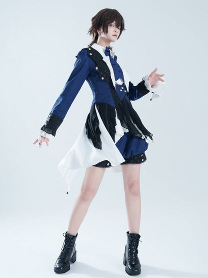 Weißes, spitzes, flaches Ouji Fashion Longshirt mit langen Ärmeln