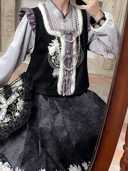 Black and Purple Moon Rabbit Cheongsam Style Vest