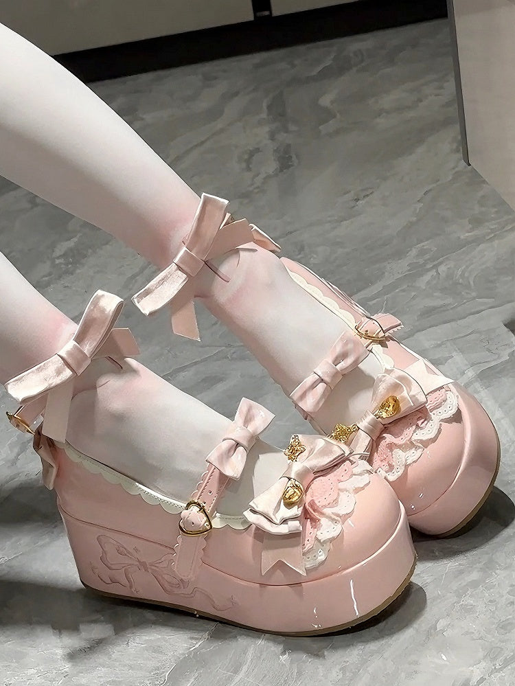 Bowknot Details Platforms Lolita Sweet Spoon Decorated Pink