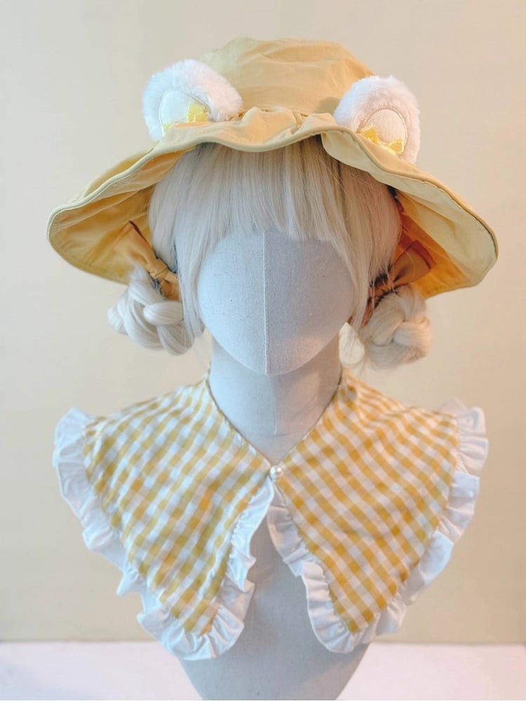 Yellow Cute Hat Ears Plush Bear Accents Bow with