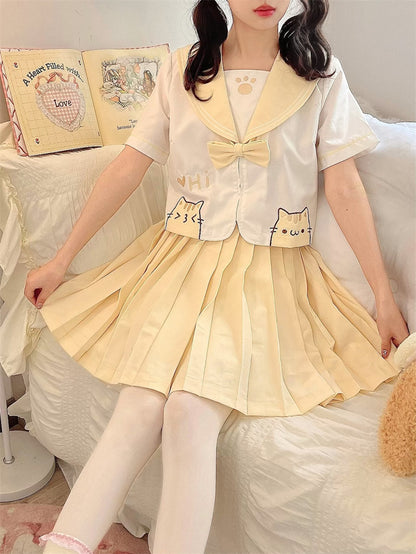 黄色の太もも丈JK制服プリーツスカート