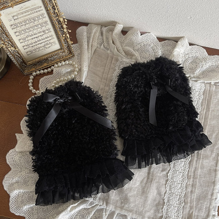 Trim with Leg Warmers Plush Lace Curly Bow White/Black Decoration