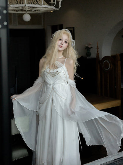 Classic White Halter Lolita Dress with Cutout Accents - Unknown Star