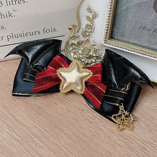 Verzierte Halloween-Haarspange mit Fledermaus-Schleife und schwarzen/roten/grünen Flügeln