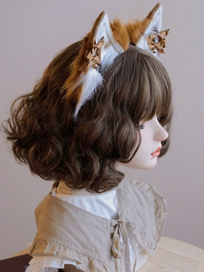 蝶結びチャーム耳ぬいぐるみブラウンディテールベルキャットKC