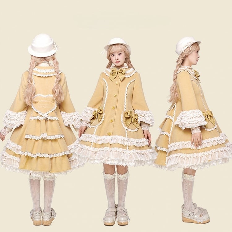 Ruffled Winter Bow Sweet with Accents Lolita Lace and Details Ginger Coat