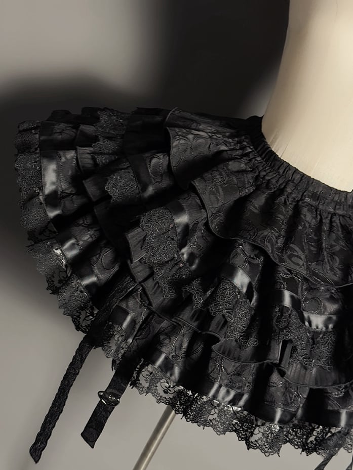 Strappy Skirt Black Heart Buckle Kuro Gothic Lolita Ruffles Tiered