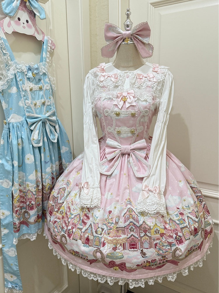 Skirt Pink Lolita Snow Print Country Jumper Stars and Sweet