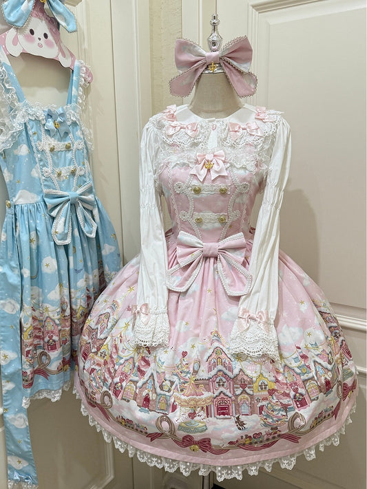 Skirt Pink Lolita Snow Print Country Jumper Stars and Sweet