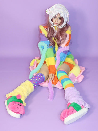 Y2K Striped Pattern Knitted Sweater Colorful Rainbow