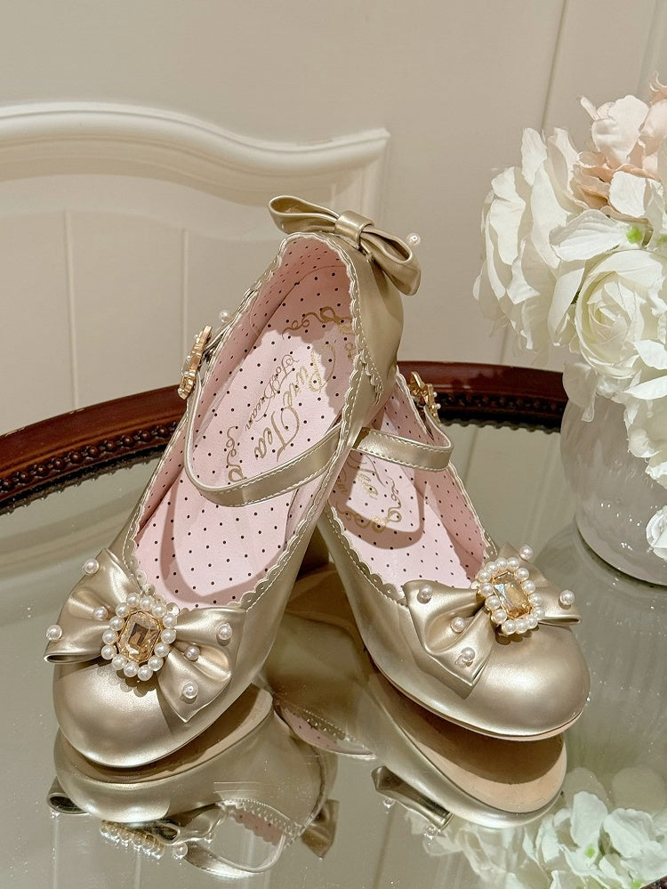 And Details Beaded Round Bowknot Mary Decorated Toe Rhinestone Janes Gold