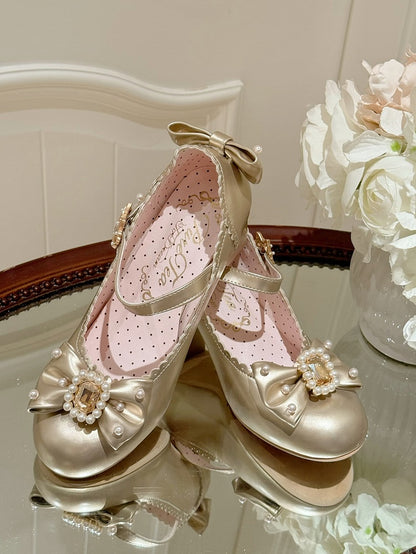 And Details Beaded Round Bowknot Mary Decorated Toe Rhinestone Janes Gold